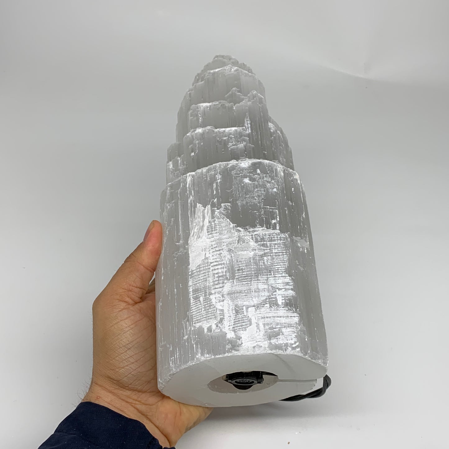 5.7 lb, 9.75"x3.8" White Selenite (Satin Spar) Rough Lamp W/Chord, B35910