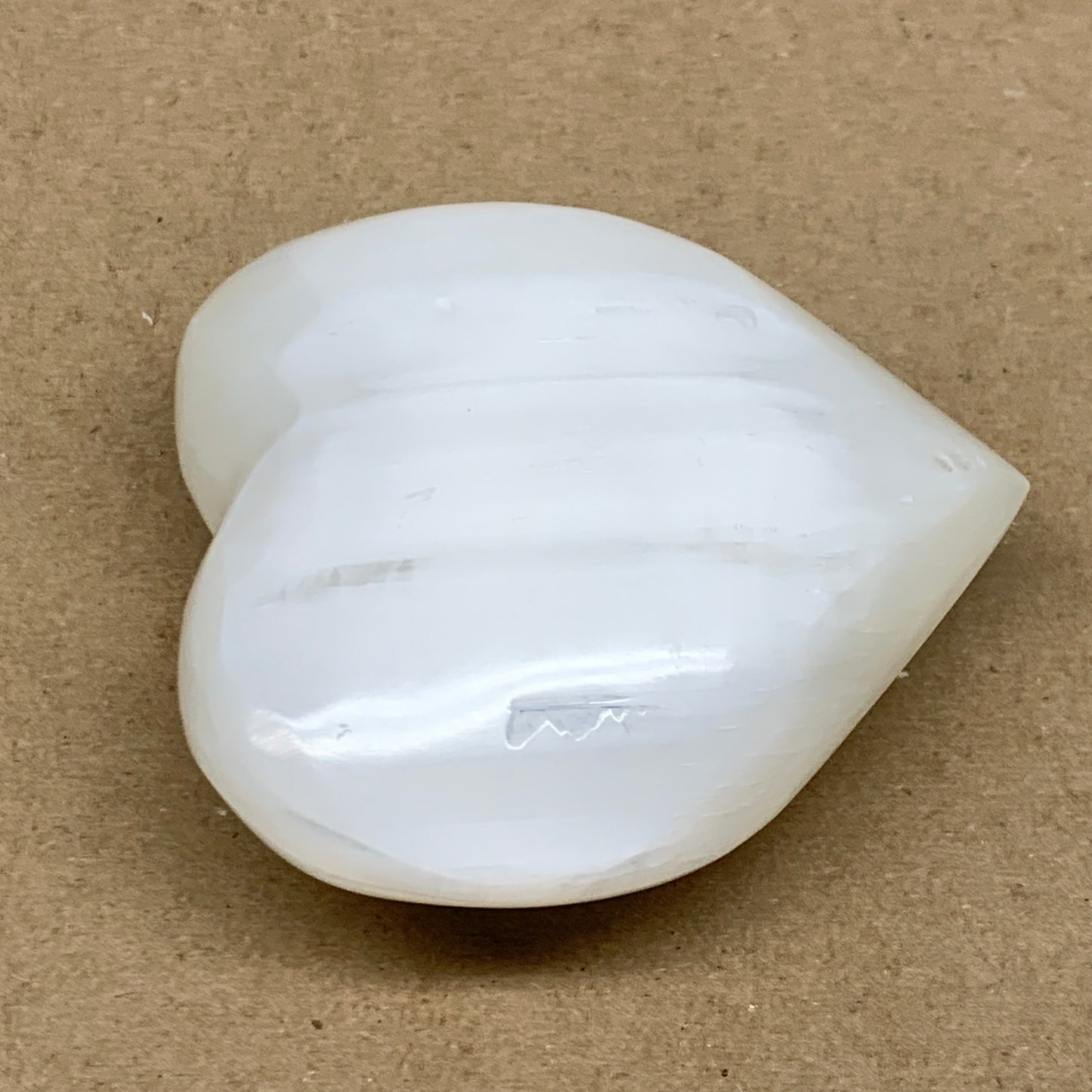 0.99 lbs, 3.9"x3.9"x1.6", Selenite Half Puffy Heart Crystals, Satin Spar, B36573