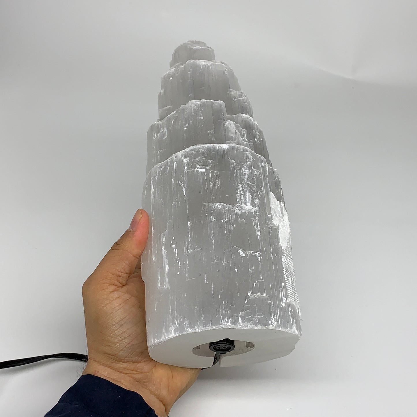 5.7 lb, 9.75"x3.8" White Selenite (Satin Spar) Rough Lamp W/Chord, B35910