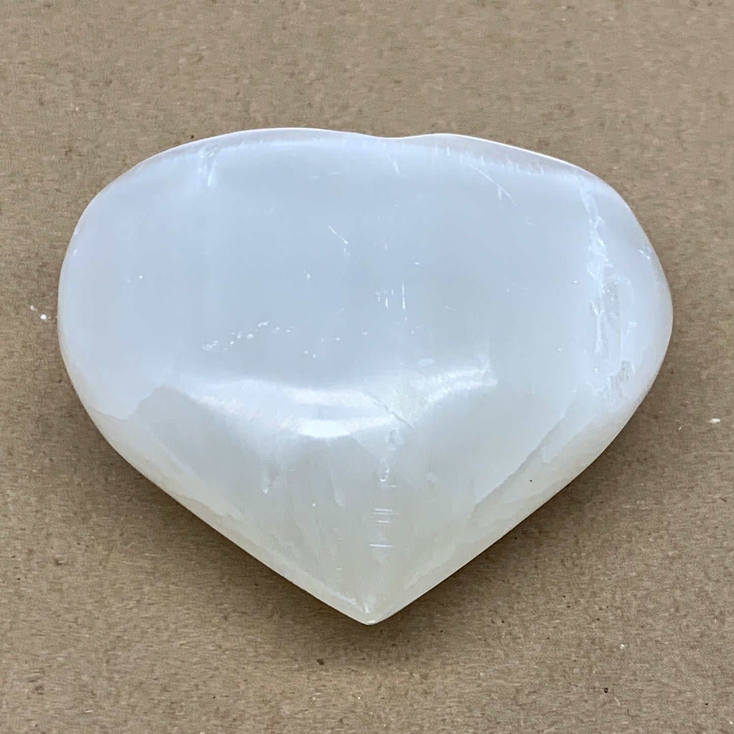 0.99 lbs, 3.9"x3.9"x1.6", Selenite Half Puffy Heart Crystals, Satin Spar, B36573