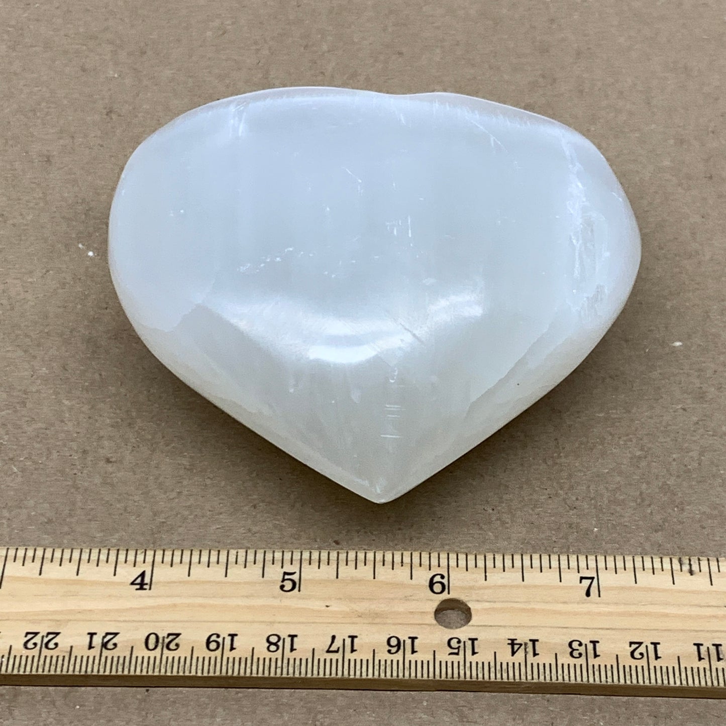 0.99 lbs, 3.9"x3.9"x1.6", Selenite Half Puffy Heart Crystals, Satin Spar, B36573