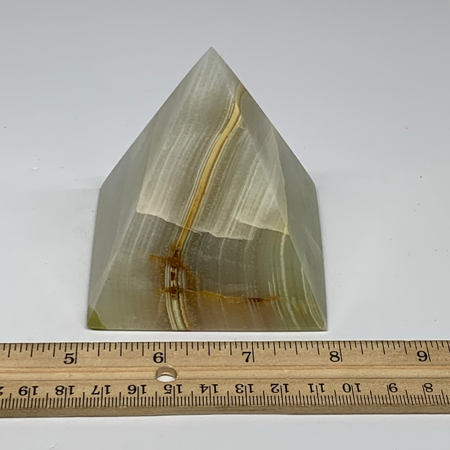 0.9 lbs, 3"x2.8"x2.8", Green Onyx Pyramid Gemstone Crystal, B32461