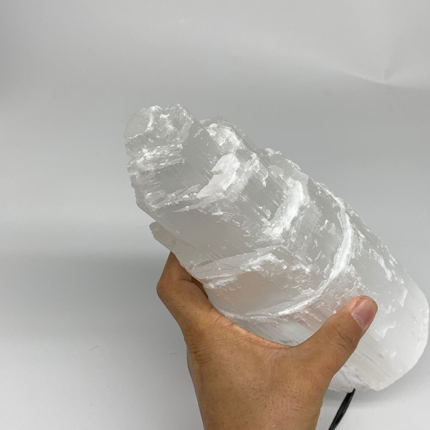 5.7 lb, 9.75"x3.8" White Selenite (Satin Spar) Rough Lamp W/Chord, B35910