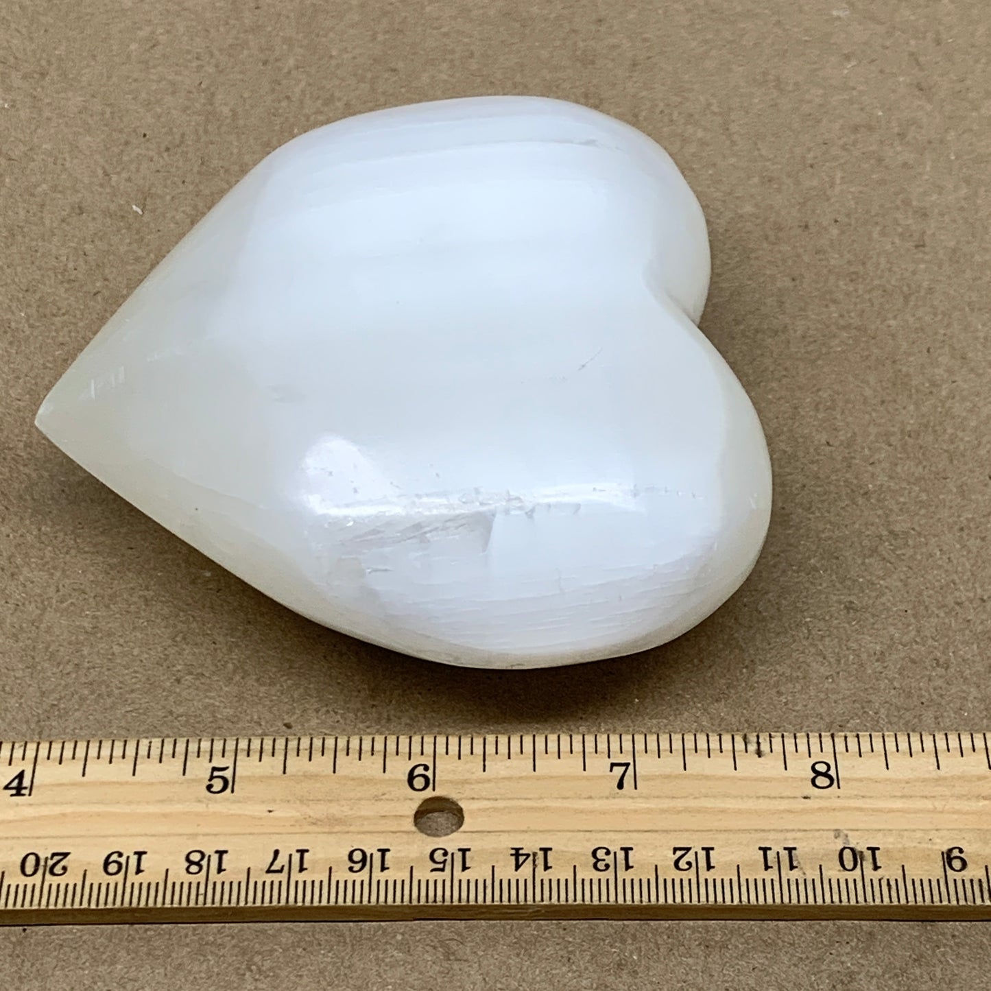 0.99 lbs, 3.9"x3.9"x1.6", Selenite Half Puffy Heart Crystals, Satin Spar, B36573