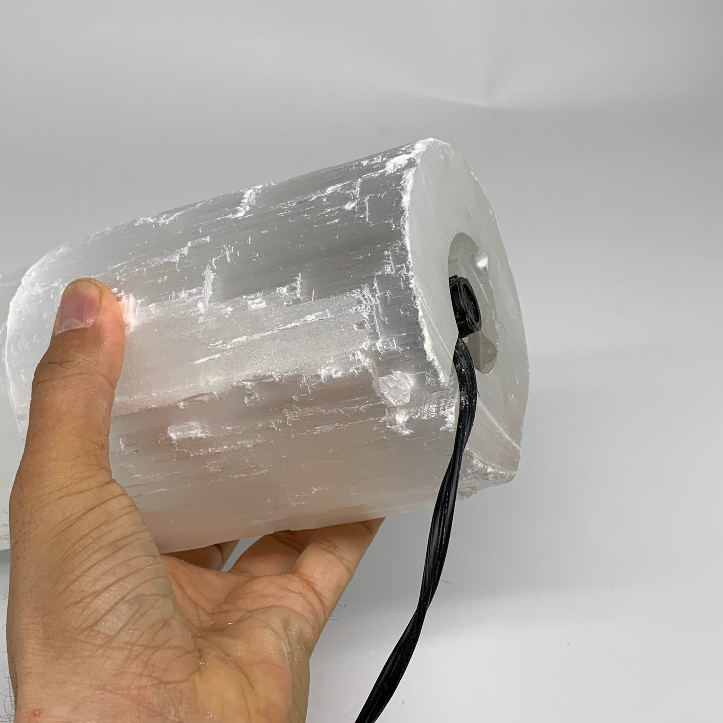 5.7 lb, 9.75"x3.8" White Selenite (Satin Spar) Rough Lamp W/Chord, B35910