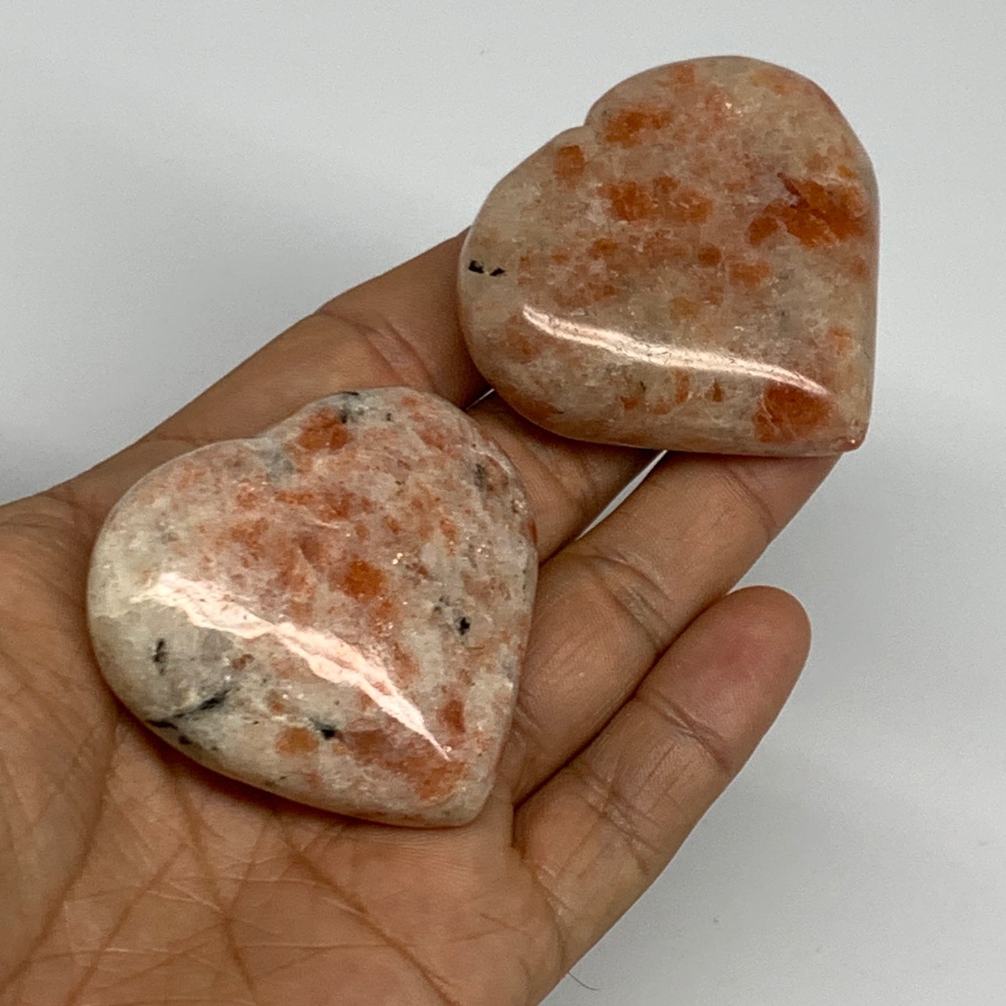 139.5g,1.9"-2", 2pcs, Sunstone Heart Small Polished Healing Crystal,B28031