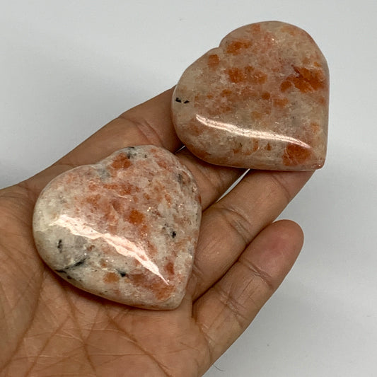139.5g,1.9"-2", 2pcs, Sunstone Heart Small Polished Healing Crystal,B28031