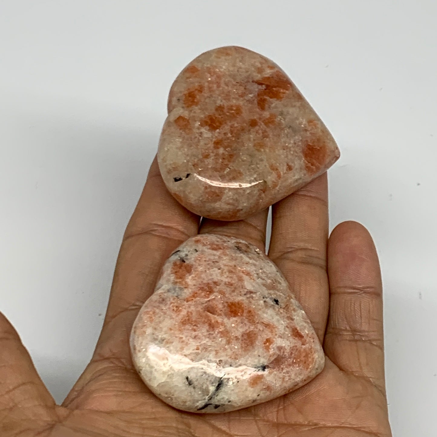 139.5g,1.9"-2", 2pcs, Sunstone Heart Small Polished Healing Crystal,B28031