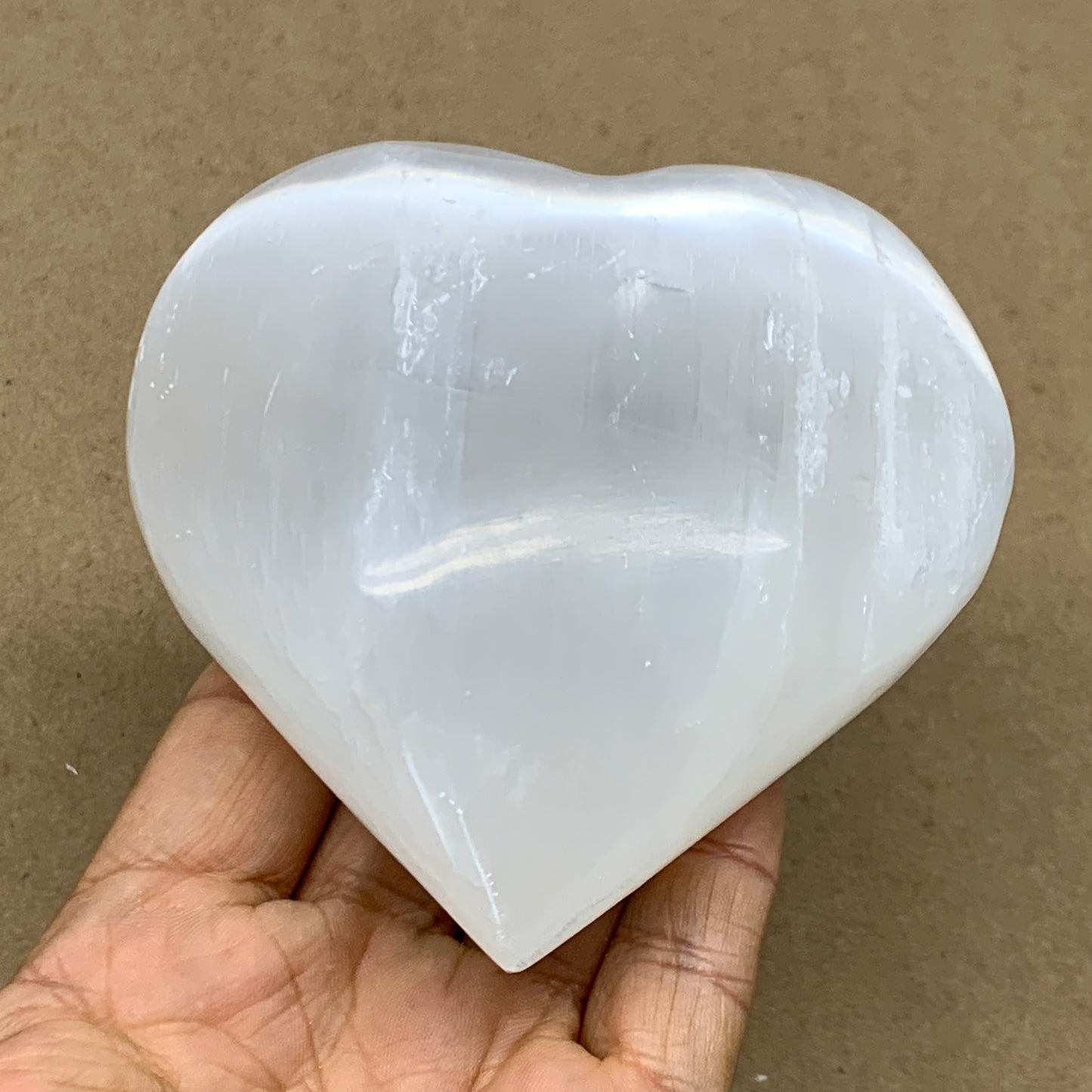 0.98 lbs, 3.9"x3.8"x1.7", Selenite Half Puffy Heart Crystals, Satin Spar, B36574