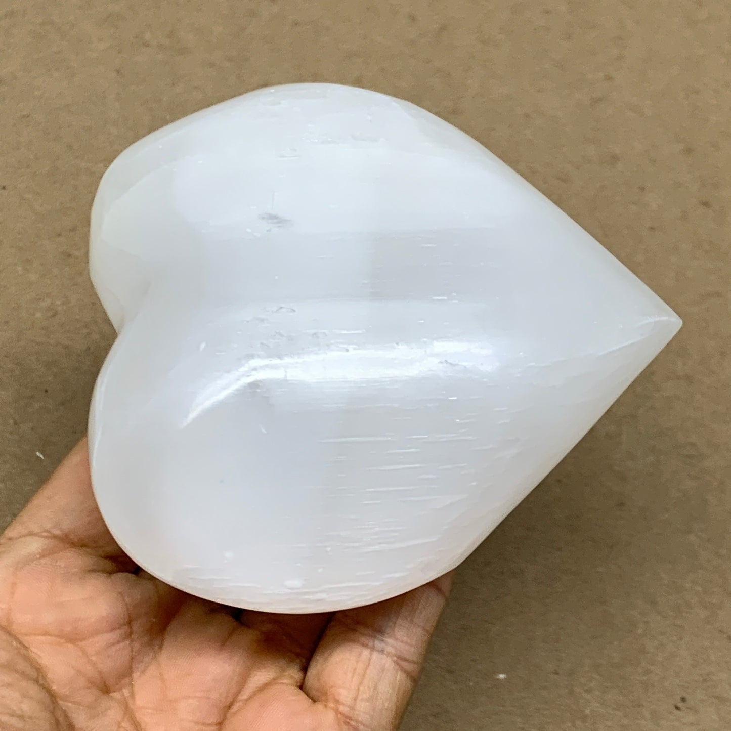 0.98 lbs, 3.9"x3.8"x1.7", Selenite Half Puffy Heart Crystals, Satin Spar, B36574