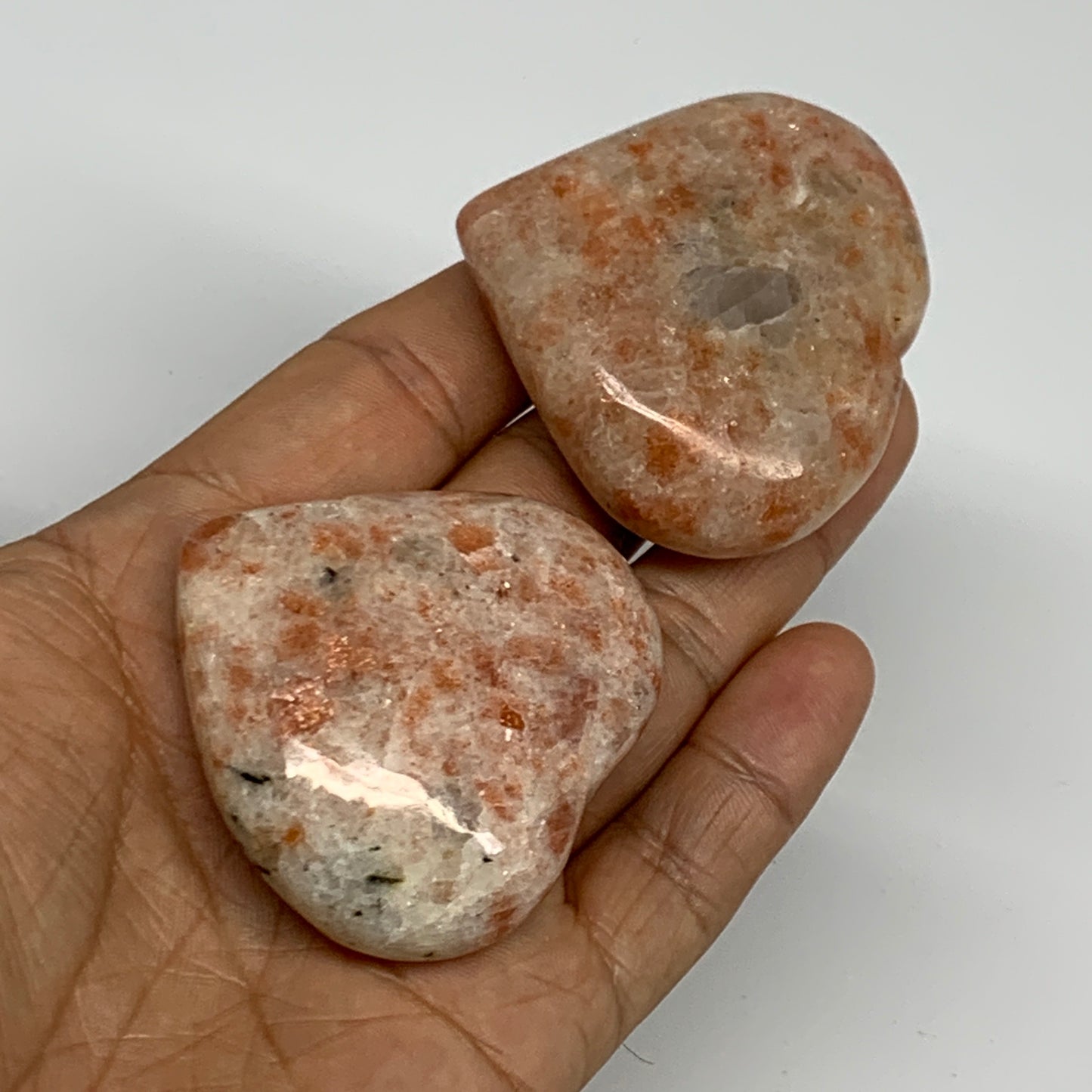 139.5g,1.9"-2", 2pcs, Sunstone Heart Small Polished Healing Crystal,B28031