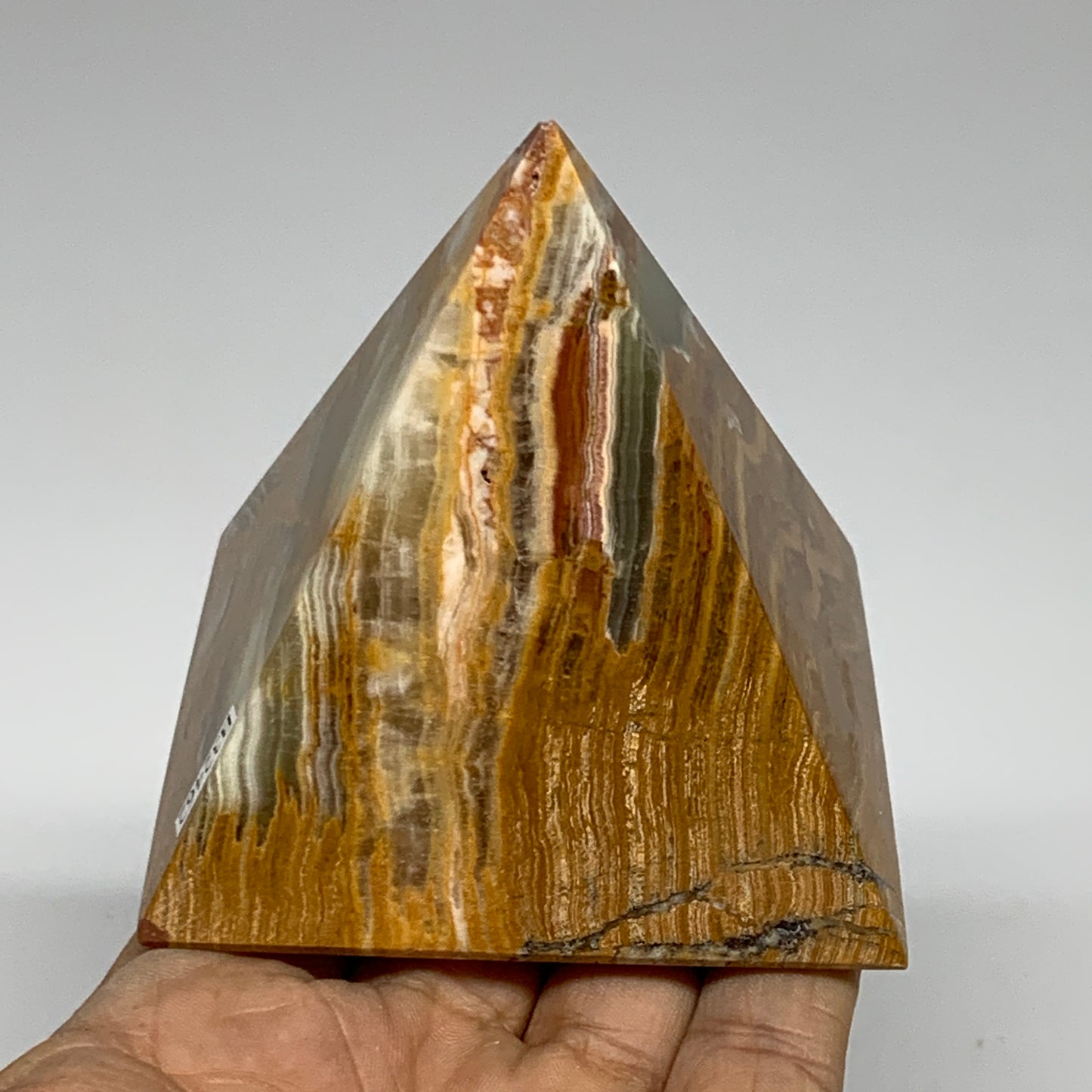 0.84 lbs, 2.8"x2.9"x2.9", Green Onyx Pyramid Gemstone Crystal, B32462