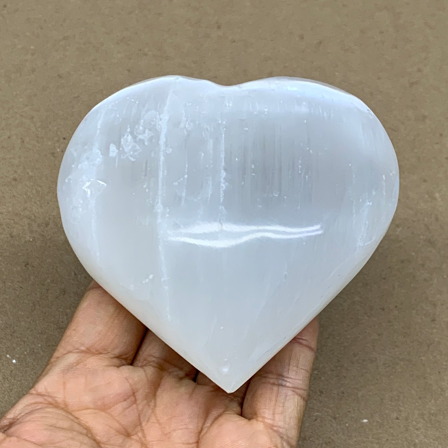 0.98 lbs, 3.9"x3.8"x1.7", Selenite Half Puffy Heart Crystals, Satin Spar, B36574