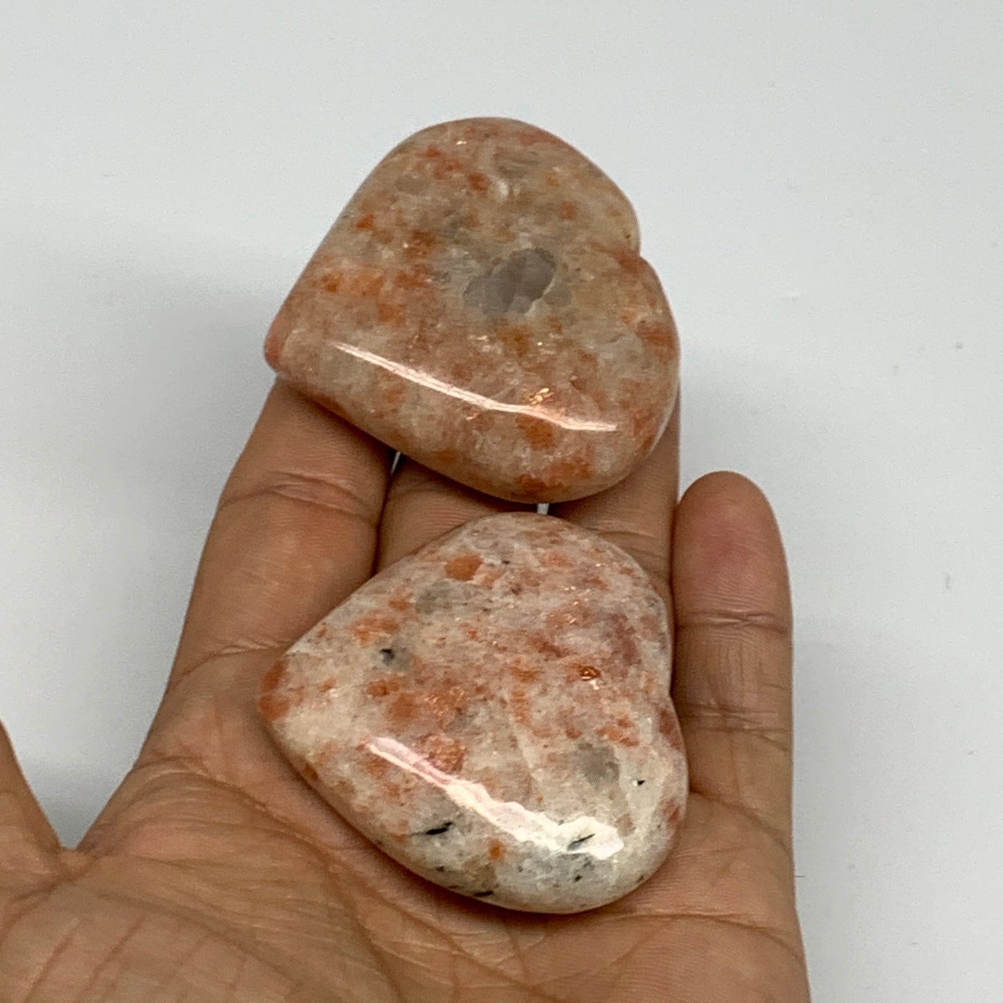 139.5g,1.9"-2", 2pcs, Sunstone Heart Small Polished Healing Crystal,B28031