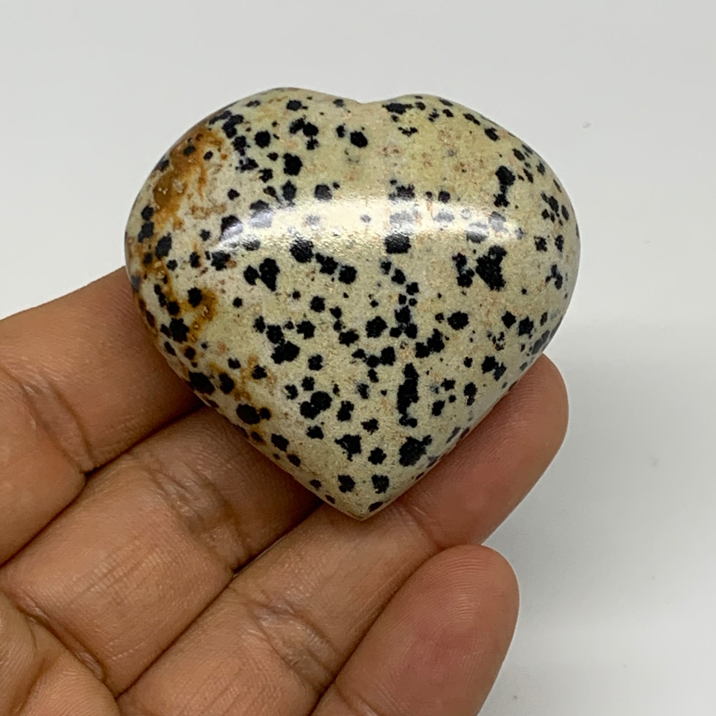 62.7g, 1.8"x1.9"x0.8" Dalmatian Jasper Heart Polished Healing Home Decor, B29554