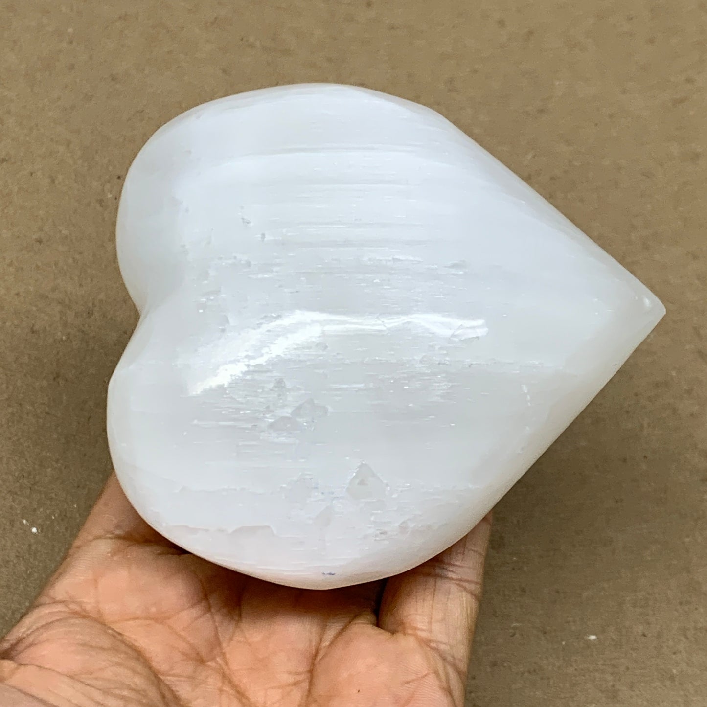 0.98 lbs, 3.9"x3.8"x1.7", Selenite Half Puffy Heart Crystals, Satin Spar, B36574