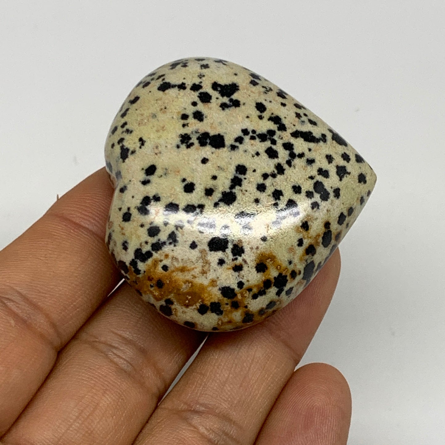 62.7g, 1.8"x1.9"x0.8" Dalmatian Jasper Heart Polished Healing Home Decor, B29554