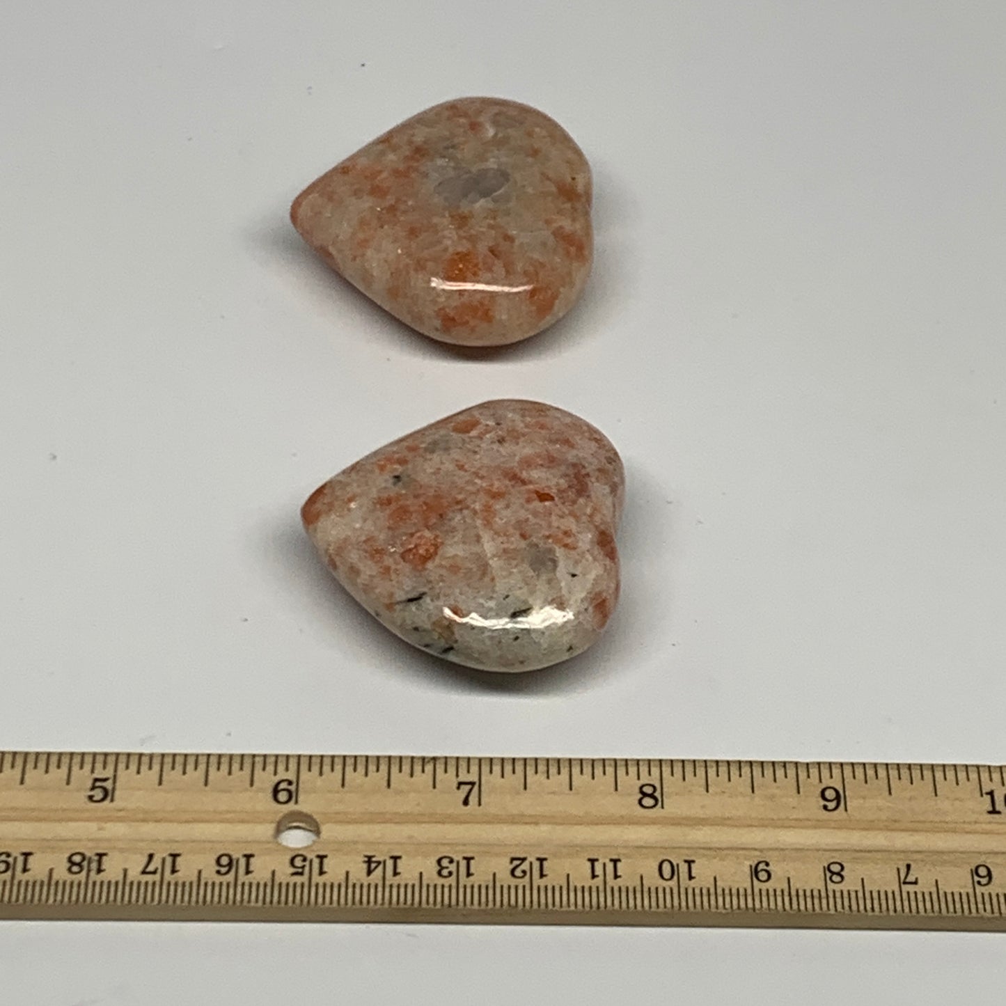 139.5g,1.9"-2", 2pcs, Sunstone Heart Small Polished Healing Crystal,B28031
