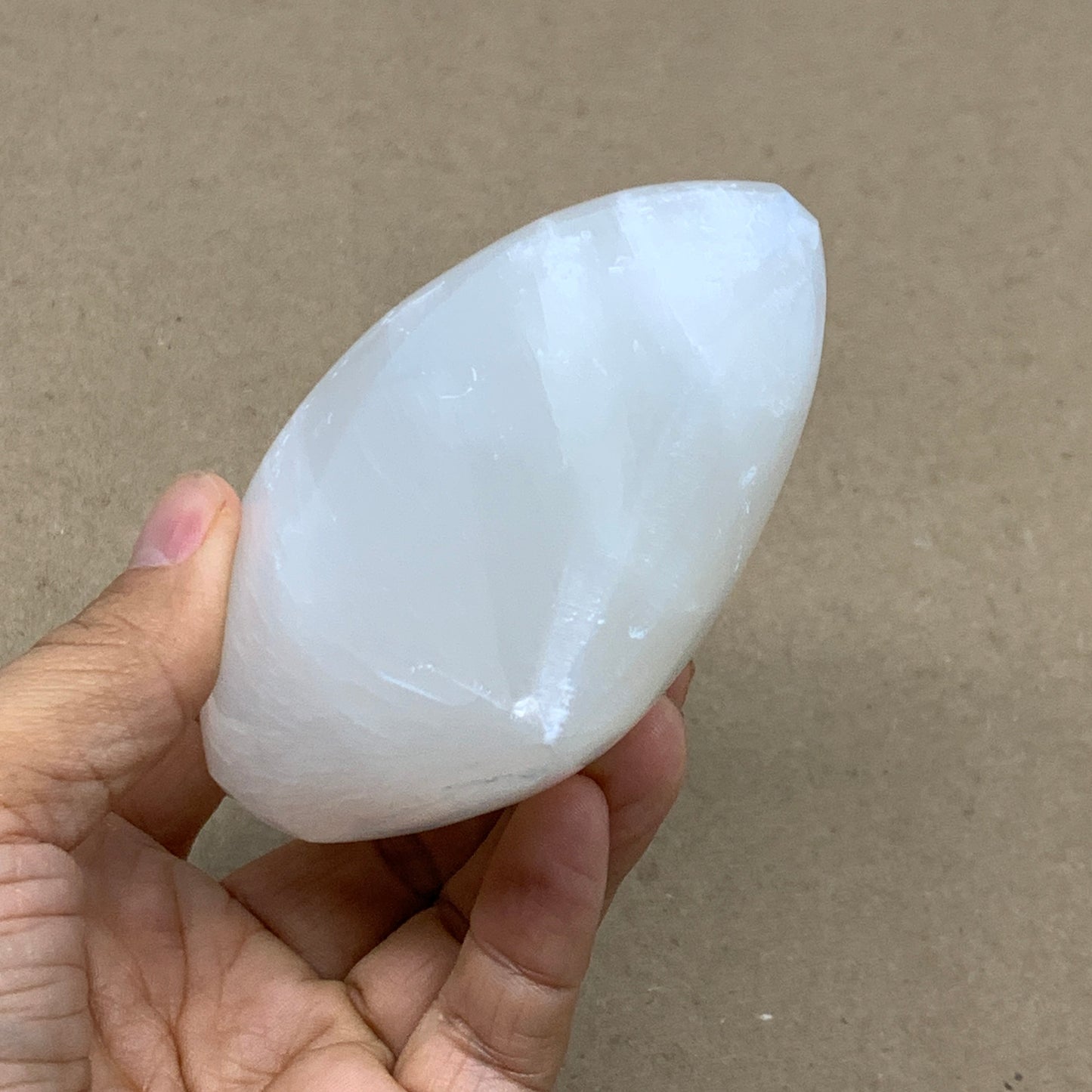 0.98 lbs, 3.9"x3.8"x1.7", Selenite Half Puffy Heart Crystals, Satin Spar, B36574