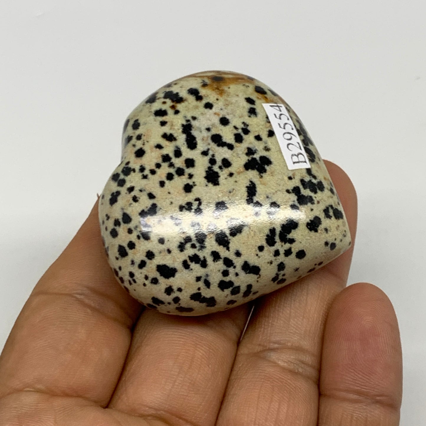 62.7g, 1.8"x1.9"x0.8" Dalmatian Jasper Heart Polished Healing Home Decor, B29554