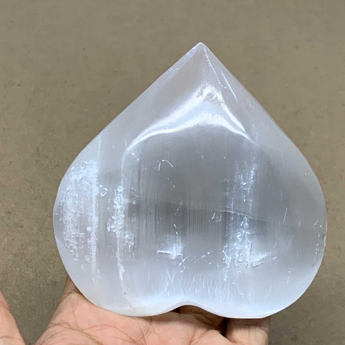 0.98 lbs, 3.9"x3.8"x1.7", Selenite Half Puffy Heart Crystals, Satin Spar, B36574