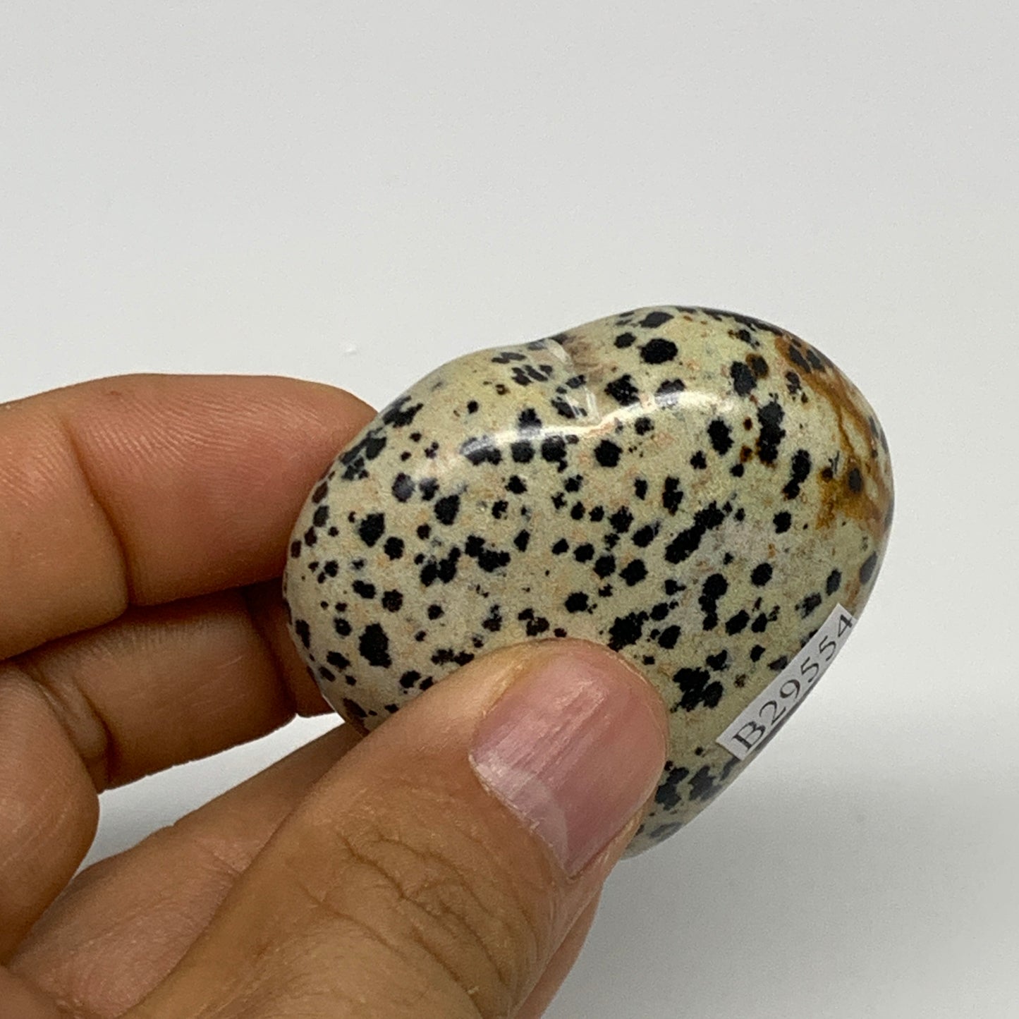62.7g, 1.8"x1.9"x0.8" Dalmatian Jasper Heart Polished Healing Home Decor, B29554