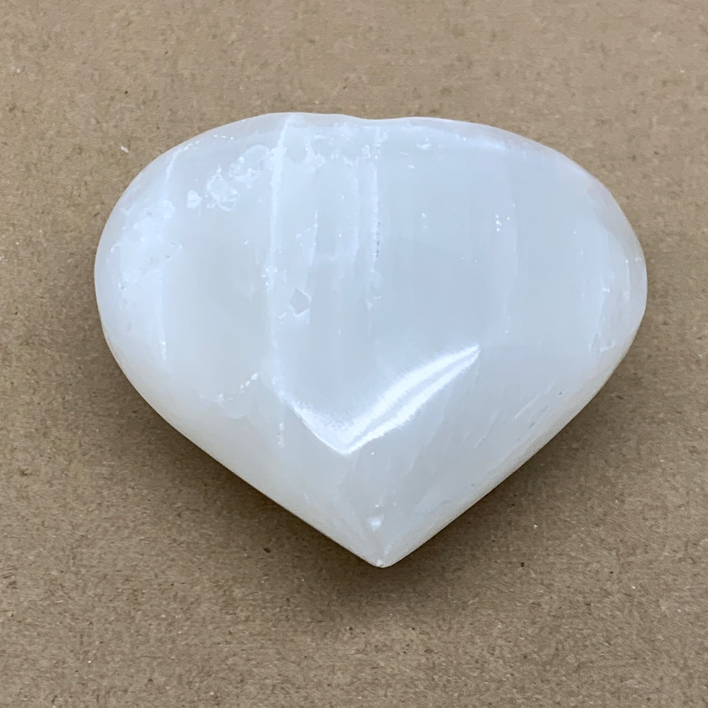 0.98 lbs, 3.9"x3.8"x1.7", Selenite Half Puffy Heart Crystals, Satin Spar, B36574