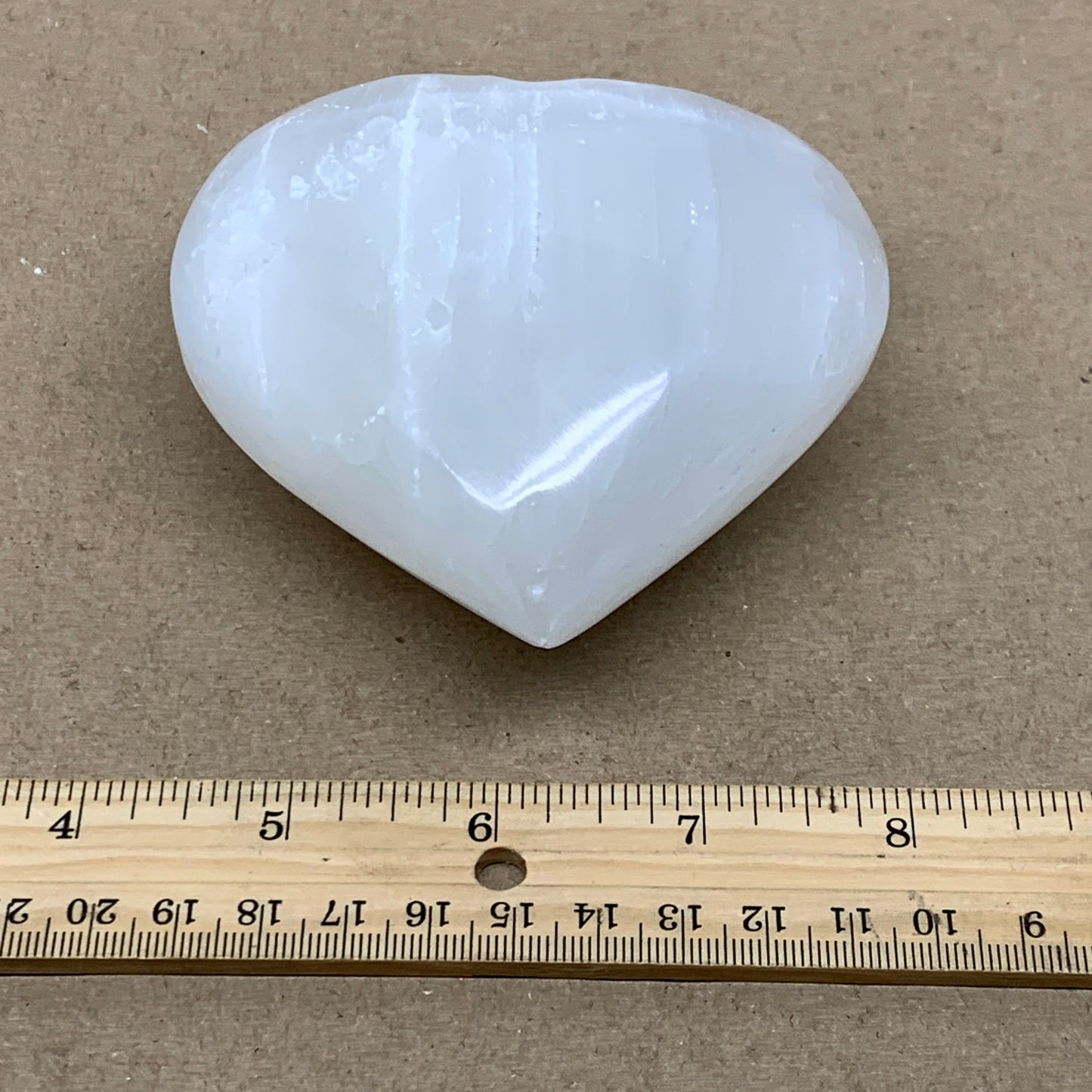 0.98 lbs, 3.9"x3.8"x1.7", Selenite Half Puffy Heart Crystals, Satin Spar, B36574