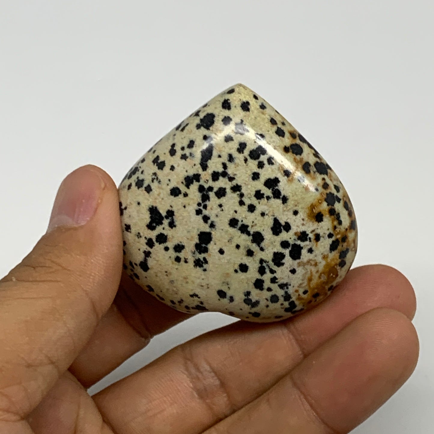 62.7g, 1.8"x1.9"x0.8" Dalmatian Jasper Heart Polished Healing Home Decor, B29554