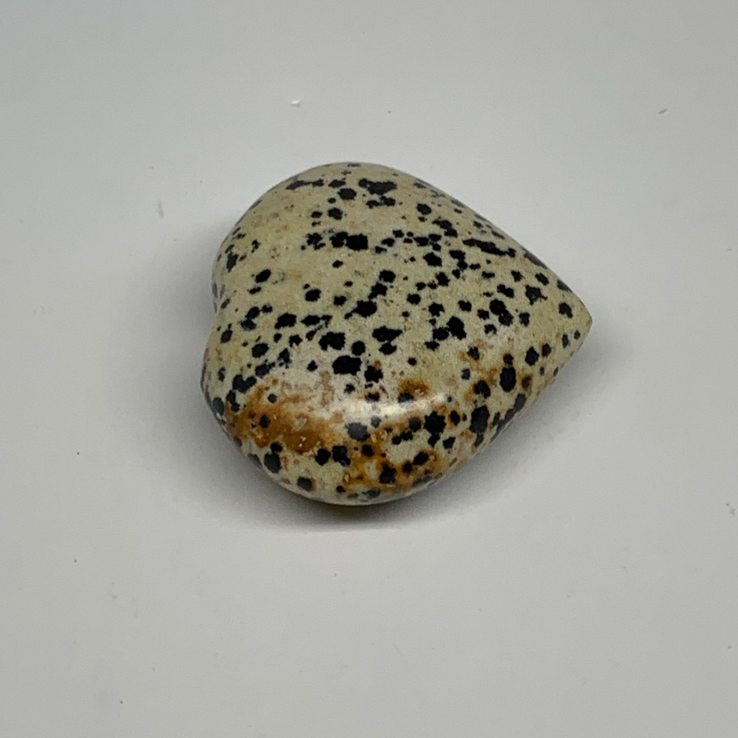 62.7g, 1.8"x1.9"x0.8" Dalmatian Jasper Heart Polished Healing Home Decor, B29554