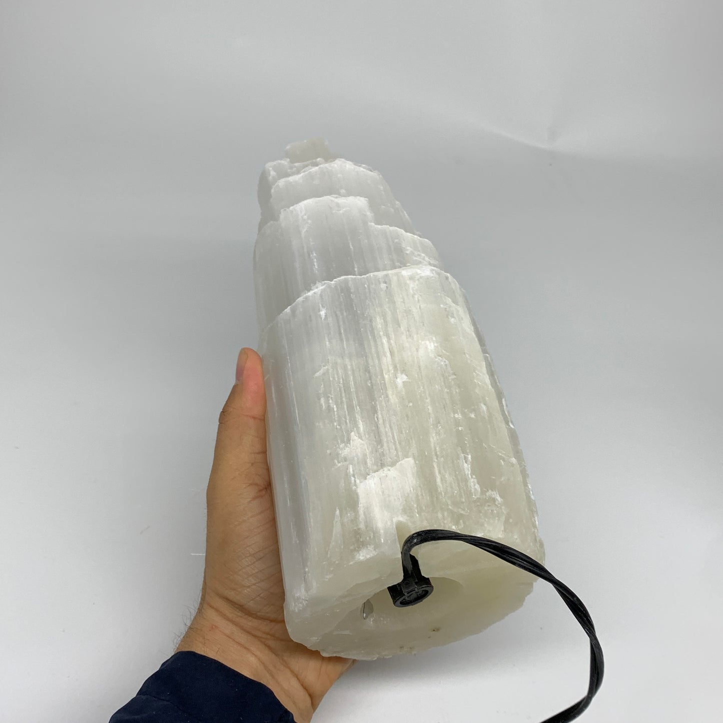 5.7 lb, 9.75"x3.8" White Selenite (Satin Spar) Rough Lamp W/Chord, B35911