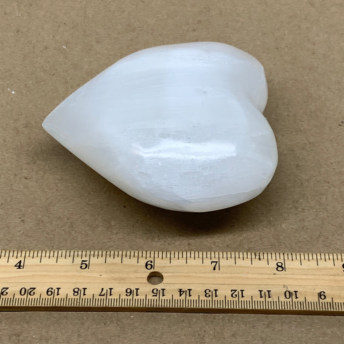 0.98 lbs, 3.9"x3.8"x1.7", Selenite Half Puffy Heart Crystals, Satin Spar, B36574
