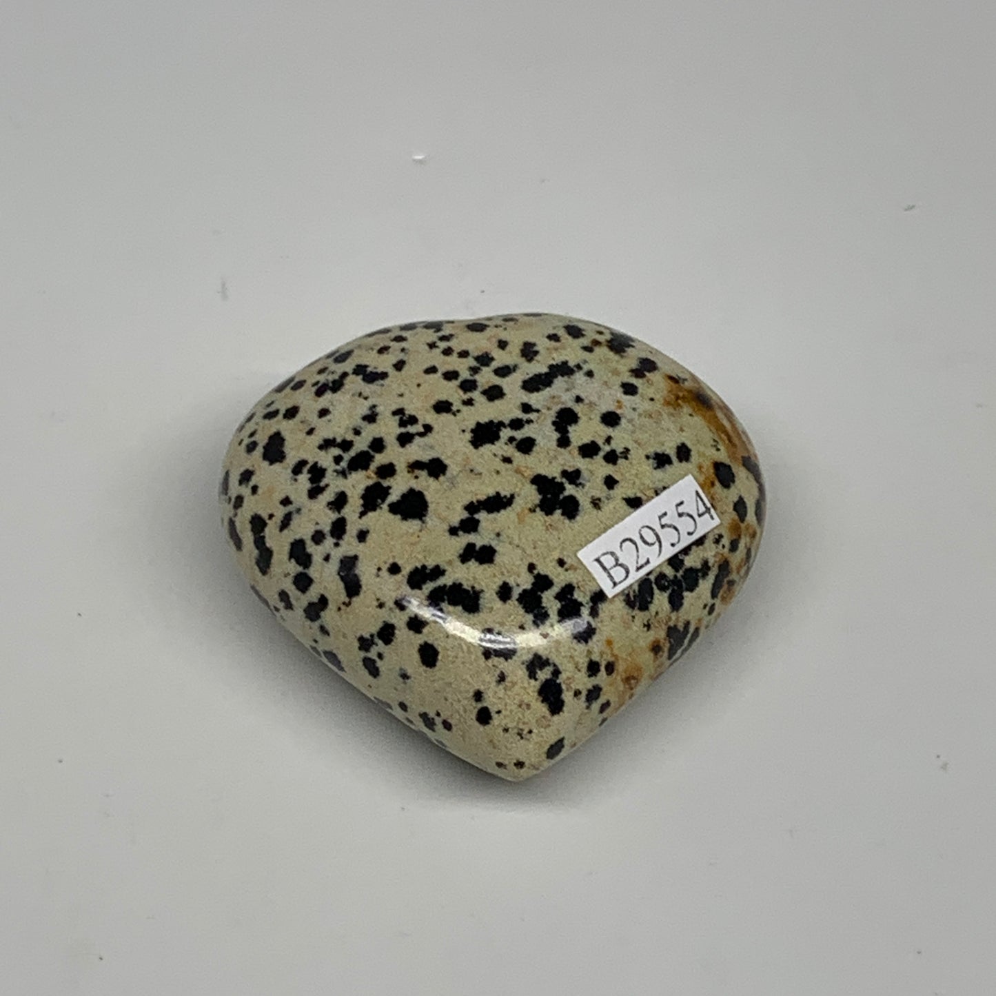 62.7g, 1.8"x1.9"x0.8" Dalmatian Jasper Heart Polished Healing Home Decor, B29554