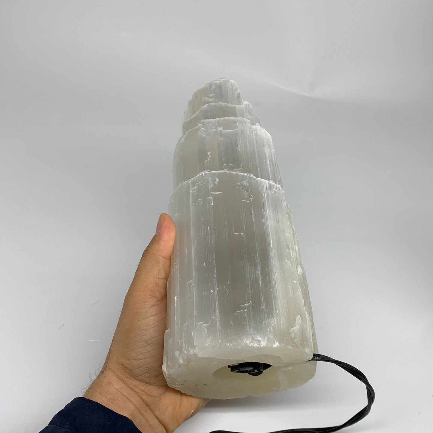 5.7 lb, 9.75"x3.8" White Selenite (Satin Spar) Rough Lamp W/Chord, B35911