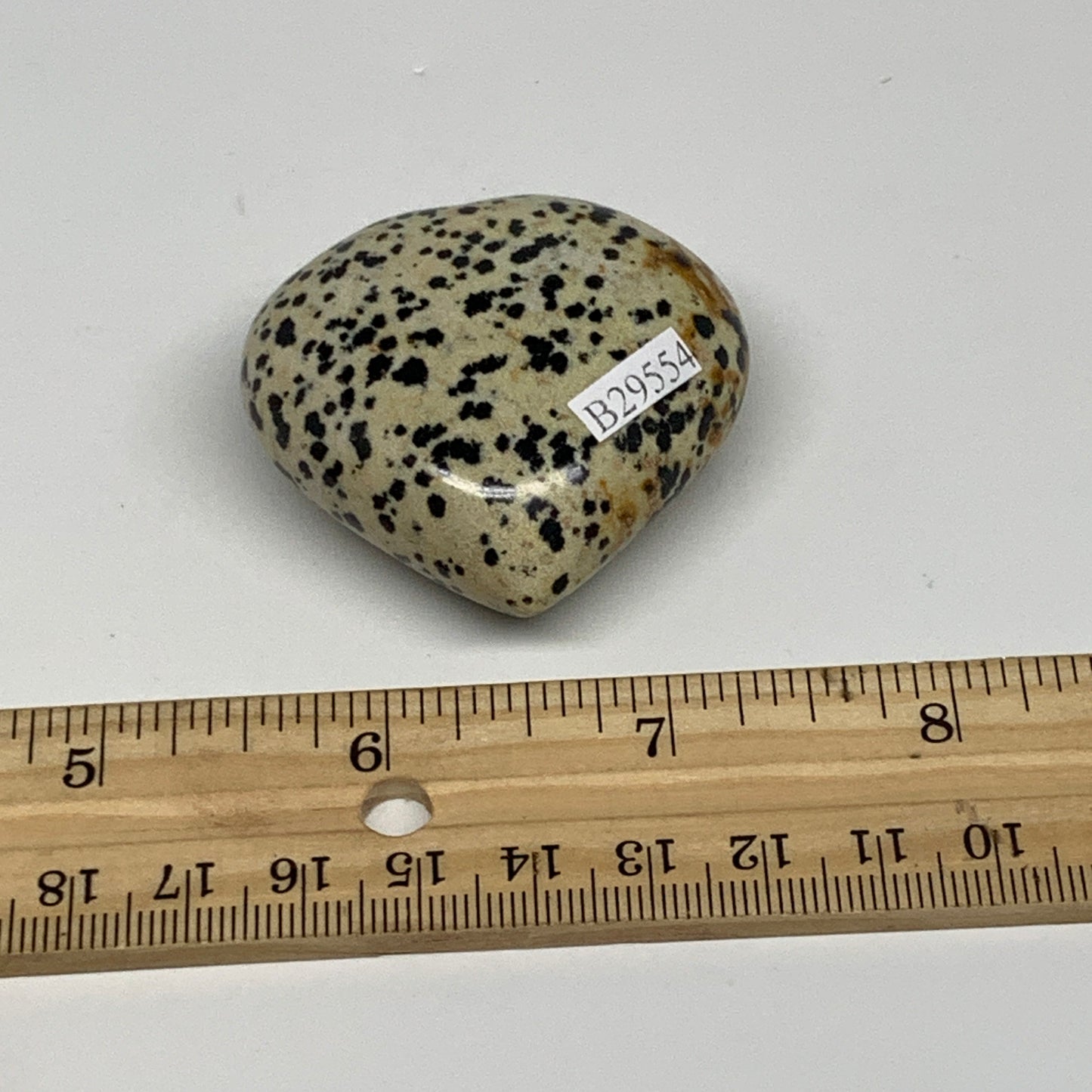 62.7g, 1.8"x1.9"x0.8" Dalmatian Jasper Heart Polished Healing Home Decor, B29554