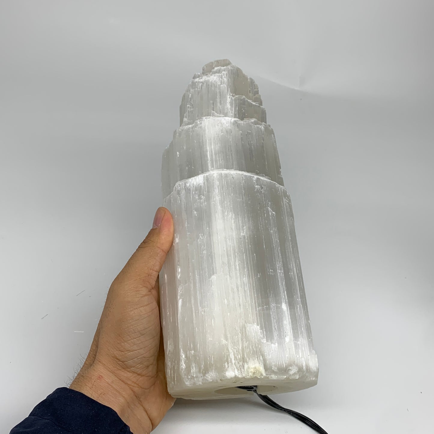 5.7 lb, 9.75"x3.8" White Selenite (Satin Spar) Rough Lamp W/Chord, B35911