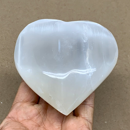 0.84 lbs, 3.8"x3.7"x1.6", Selenite Half Puffy Heart Crystals, Satin Spar, B36575