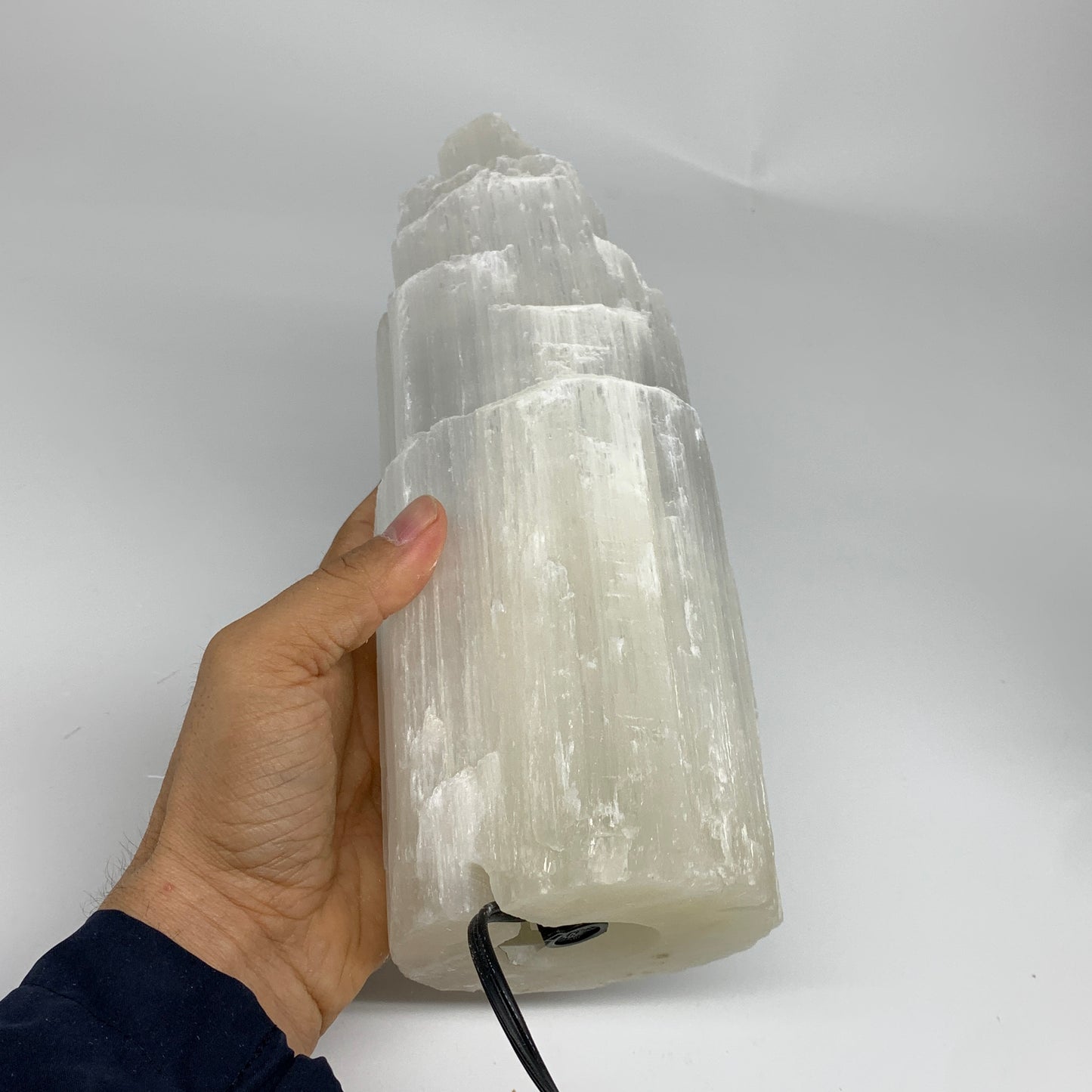 5.7 lb, 9.75"x3.8" White Selenite (Satin Spar) Rough Lamp W/Chord, B35911