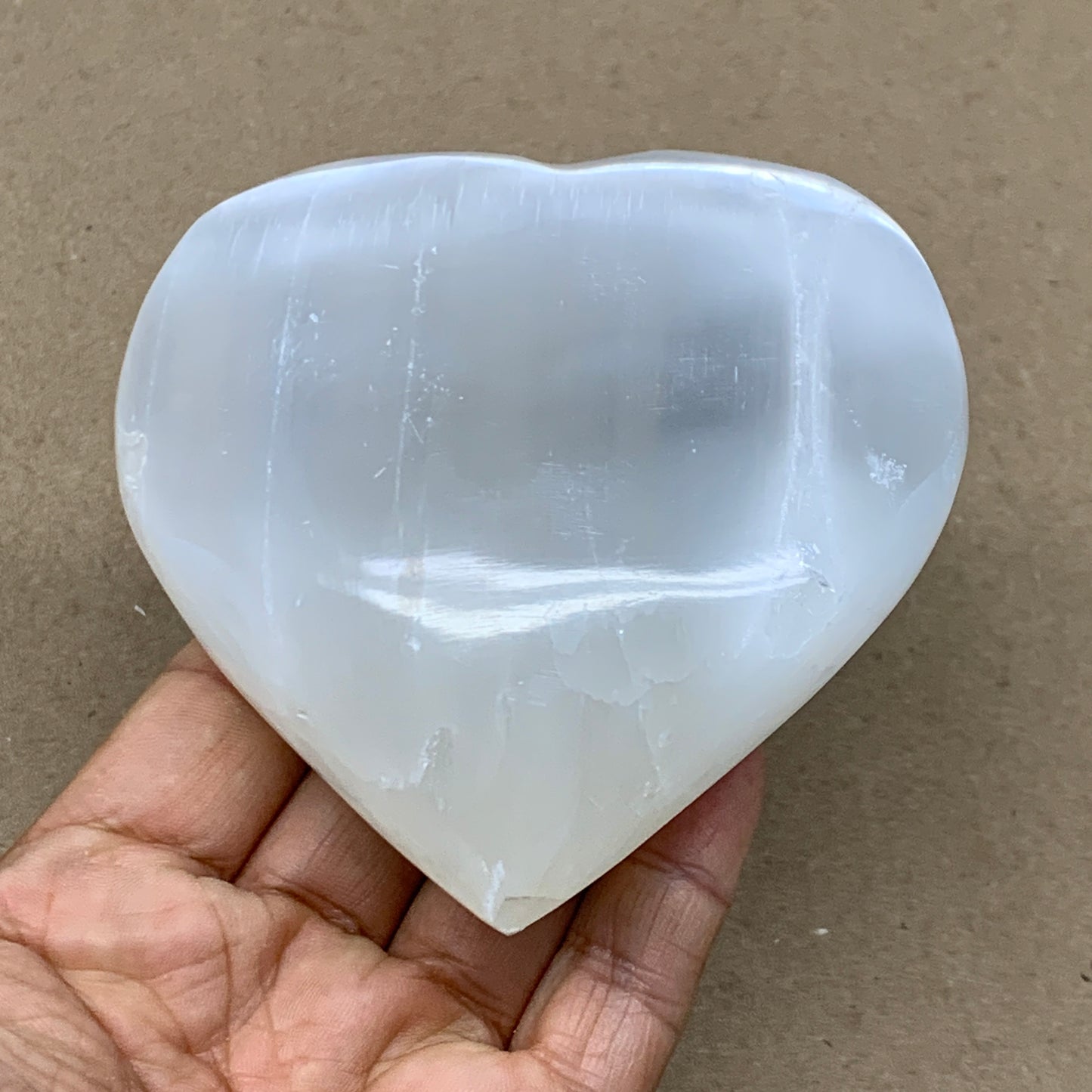 0.84 lbs, 3.8"x3.7"x1.6", Selenite Half Puffy Heart Crystals, Satin Spar, B36575