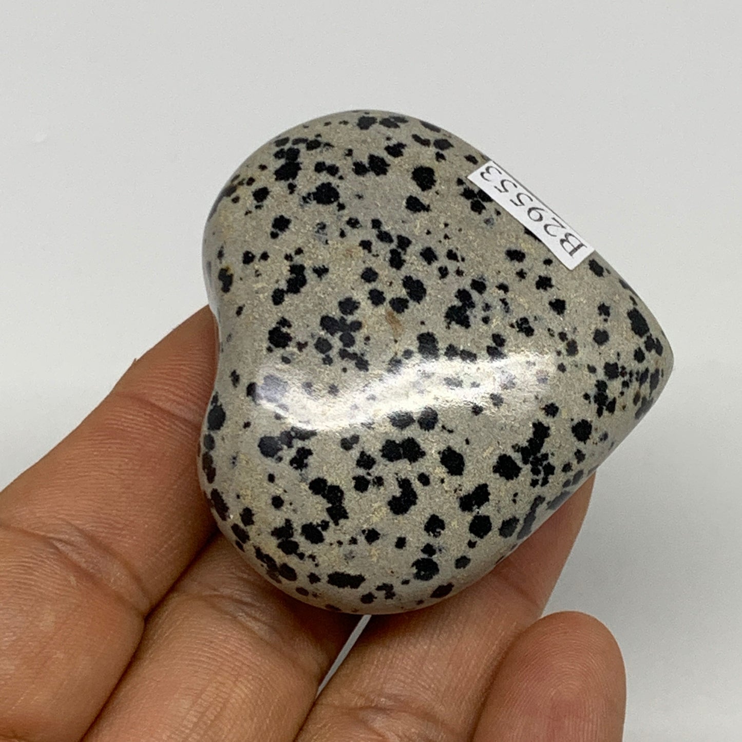 75.5g, 1.9"x2"x0.9" Dalmatian Jasper Heart Polished Healing Home Decor, B29553