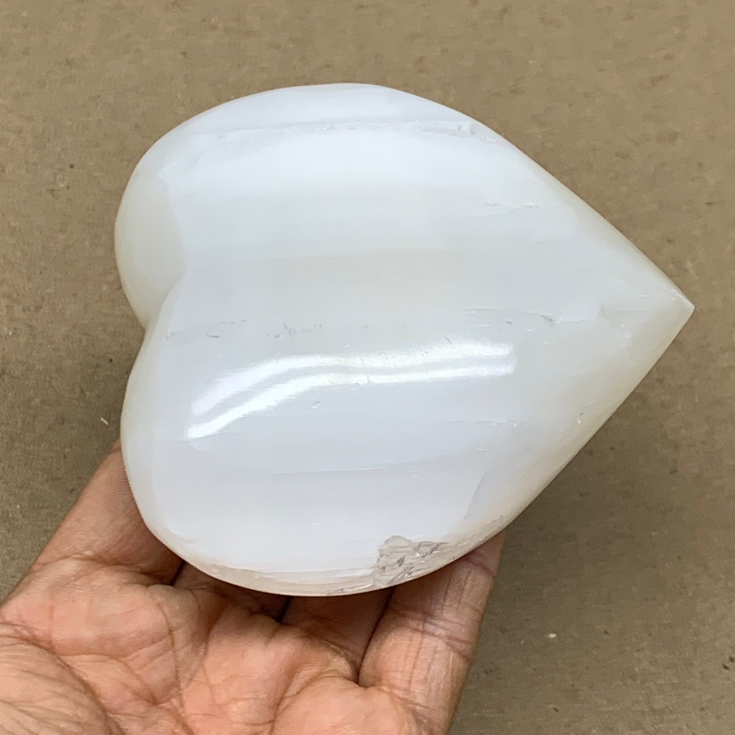 0.84 lbs, 3.8"x3.7"x1.6", Selenite Half Puffy Heart Crystals, Satin Spar, B36575