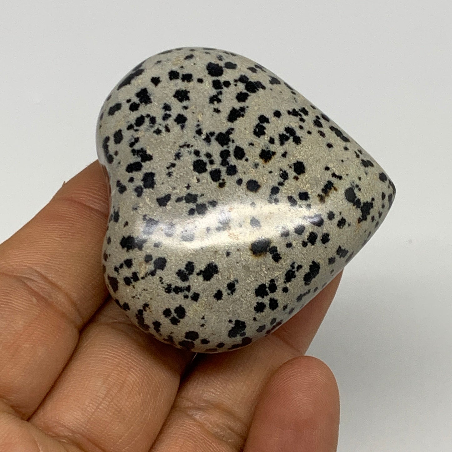 75.5g, 1.9"x2"x0.9" Dalmatian Jasper Heart Polished Healing Home Decor, B29553