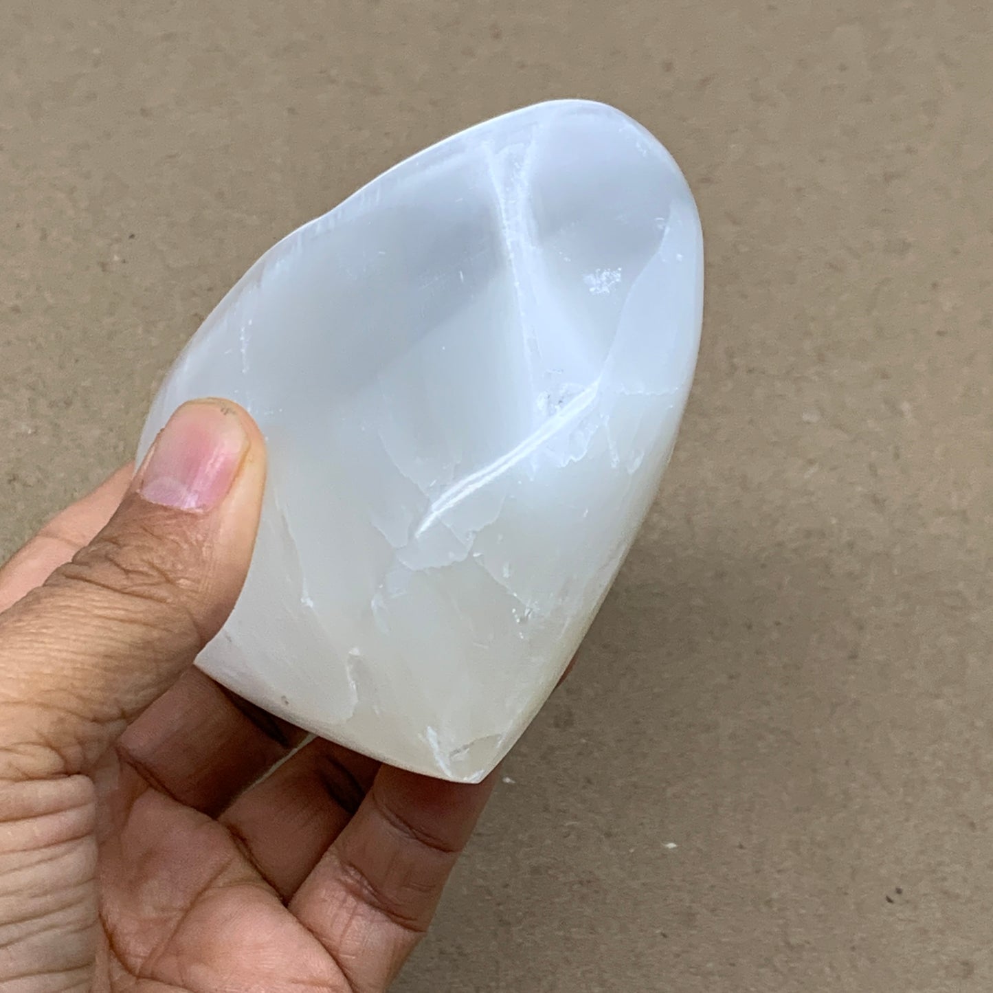 0.84 lbs, 3.8"x3.7"x1.6", Selenite Half Puffy Heart Crystals, Satin Spar, B36575