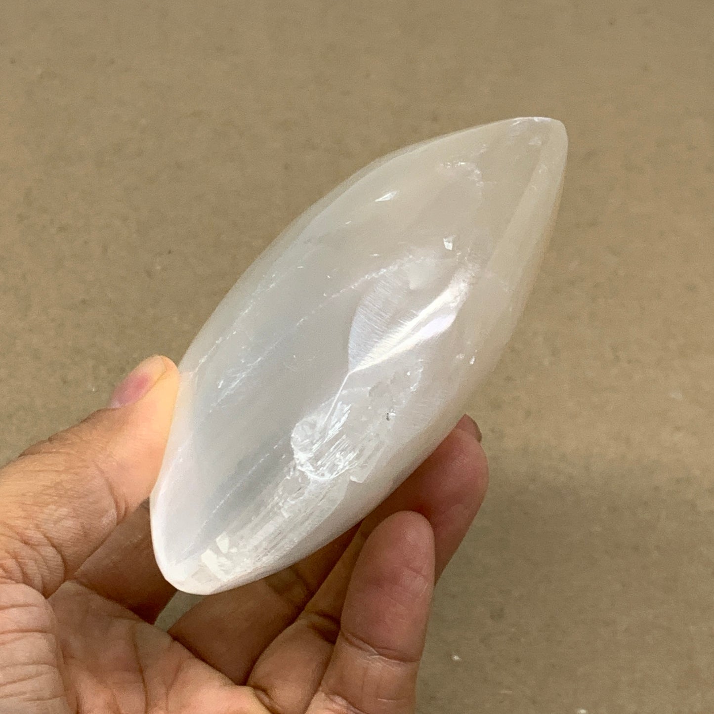 0.84 lbs, 3.8"x3.7"x1.6", Selenite Half Puffy Heart Crystals, Satin Spar, B36575