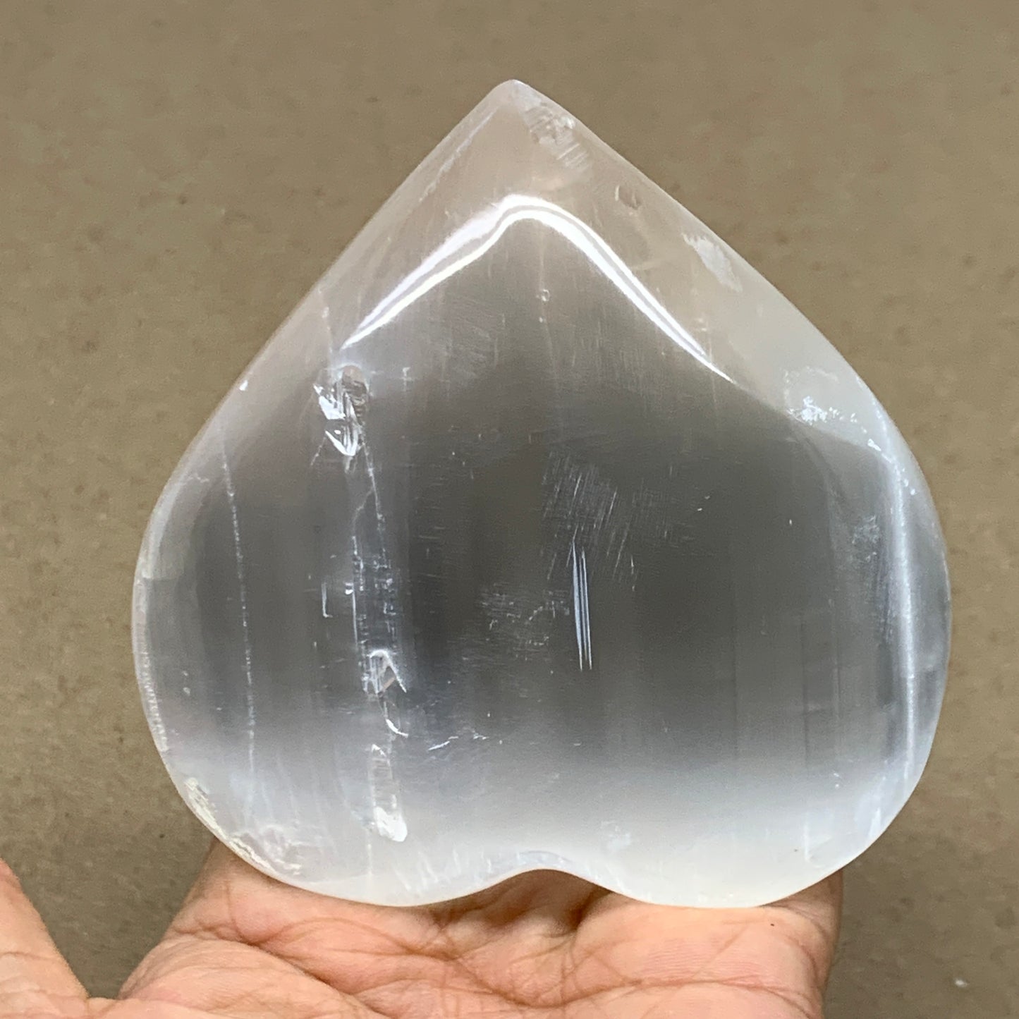 0.84 lbs, 3.8"x3.7"x1.6", Selenite Half Puffy Heart Crystals, Satin Spar, B36575