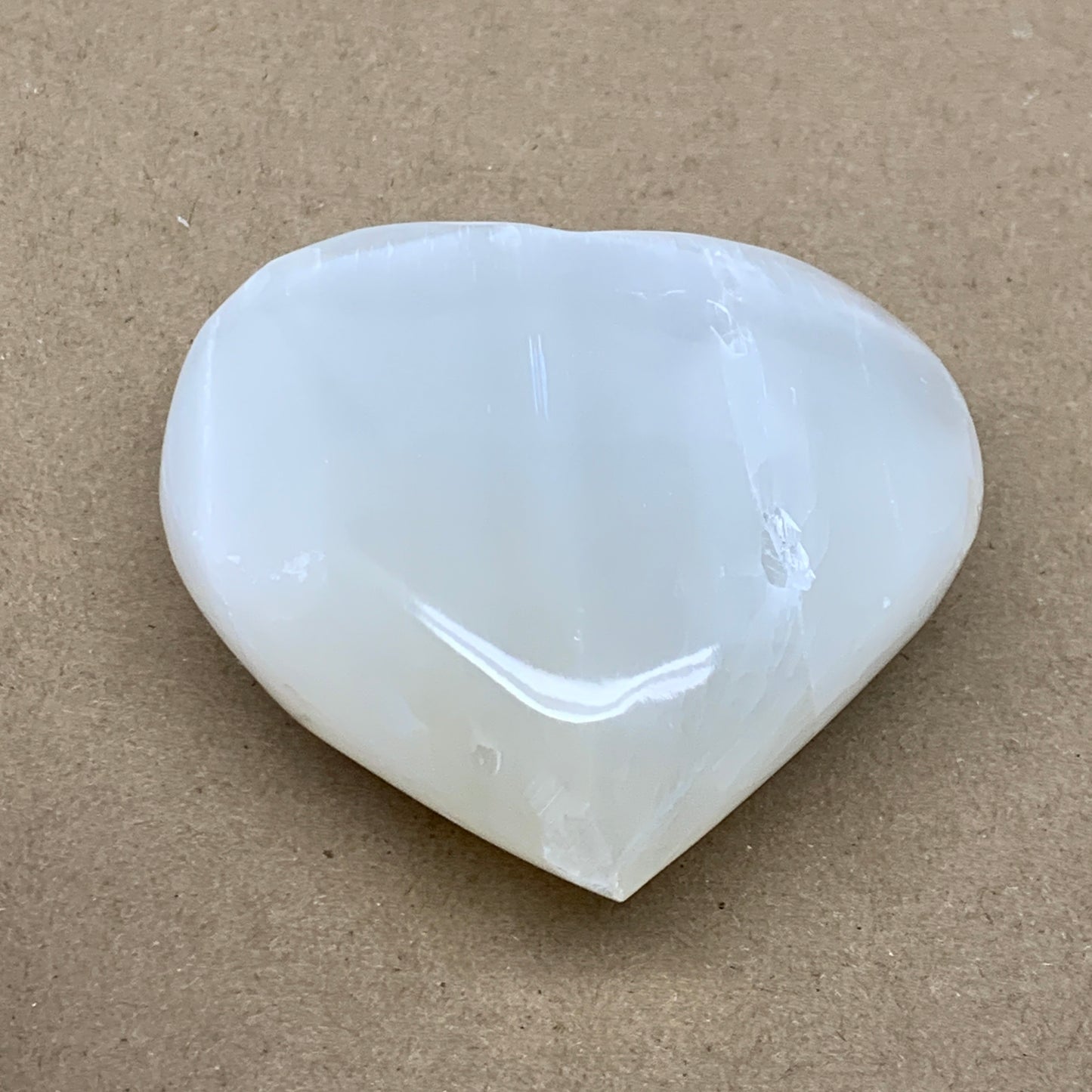 0.84 lbs, 3.8"x3.7"x1.6", Selenite Half Puffy Heart Crystals, Satin Spar, B36575