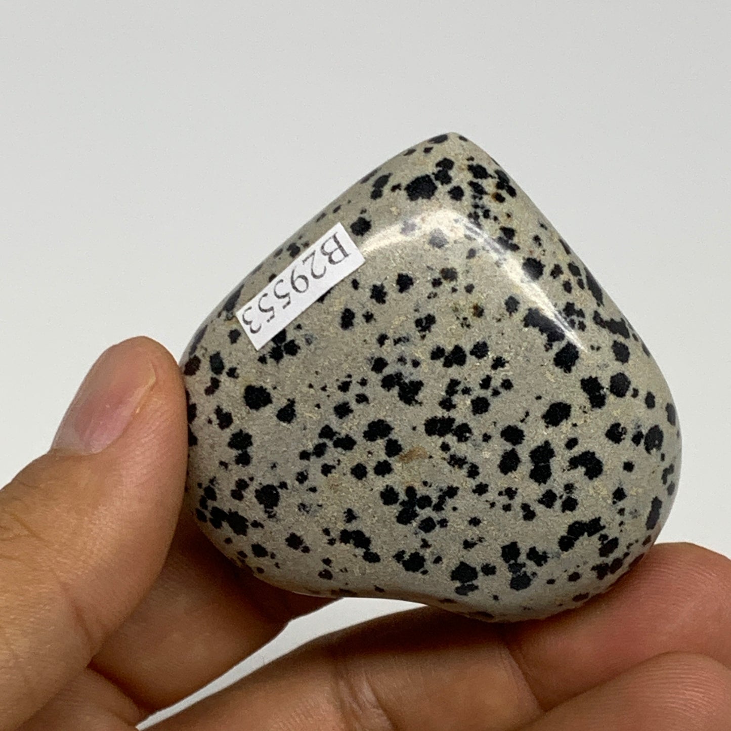 75.5g, 1.9"x2"x0.9" Dalmatian Jasper Heart Polished Healing Home Decor, B29553