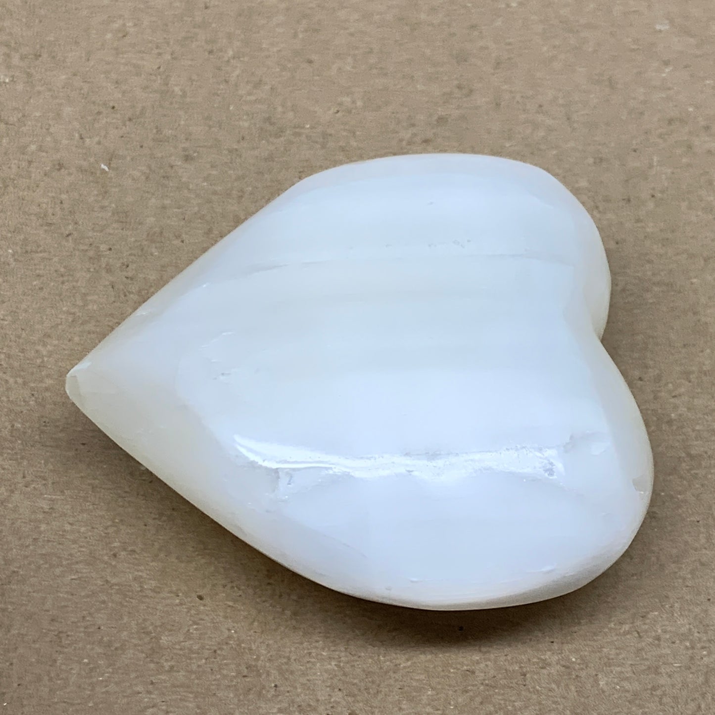 0.84 lbs, 3.8"x3.7"x1.6", Selenite Half Puffy Heart Crystals, Satin Spar, B36575