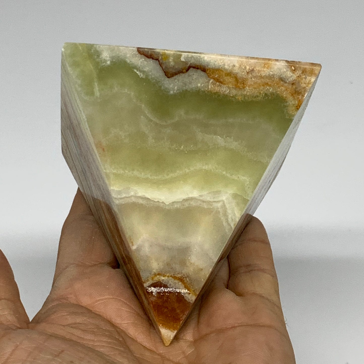 0.97 lbs, 3"x3"x3", Green Onyx Pyramid Gemstone Crystal, B32463