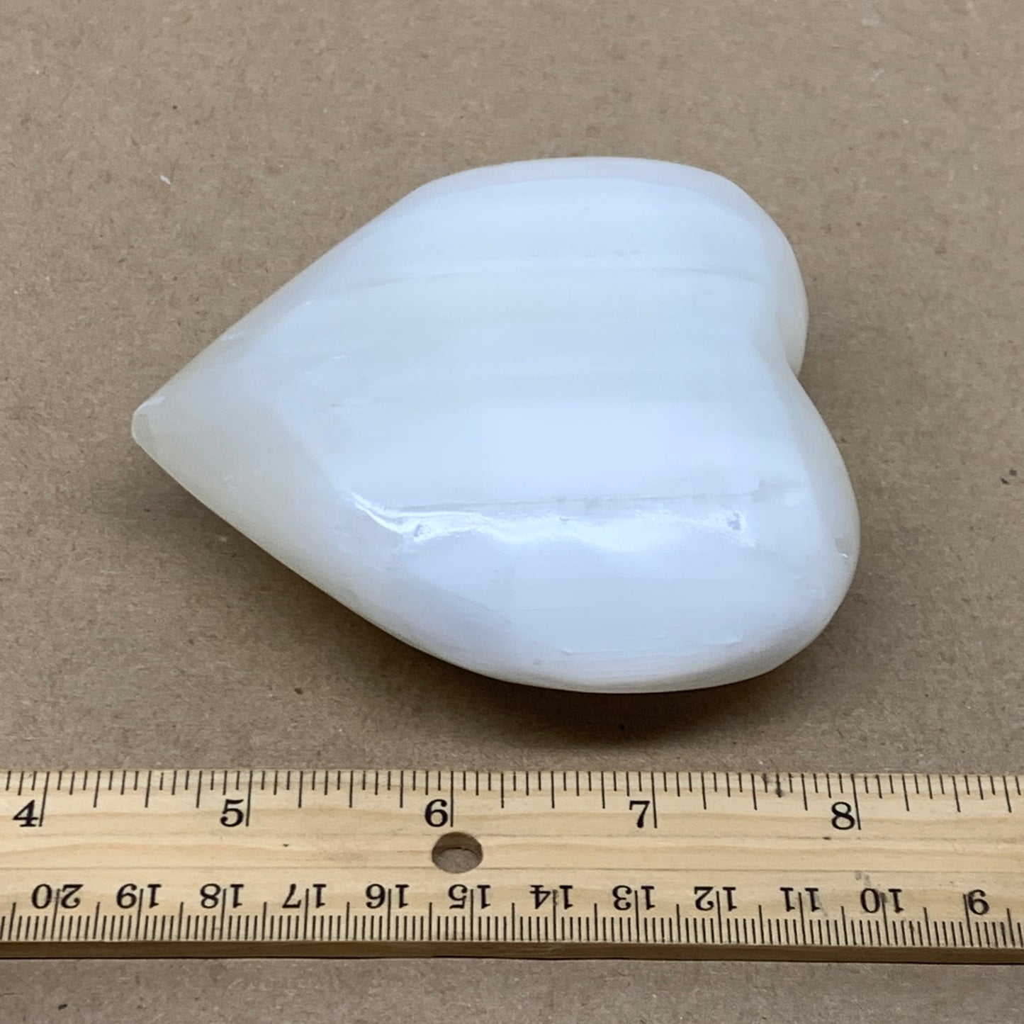 0.84 lbs, 3.8"x3.7"x1.6", Selenite Half Puffy Heart Crystals, Satin Spar, B36575